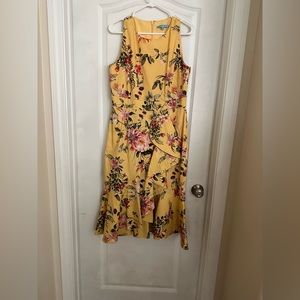 Antonio Melani Floral Sunshine Yellow Ruffle Front Dress. Size 10